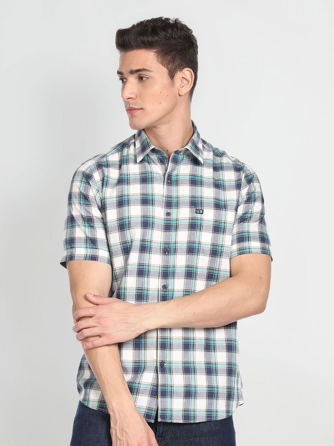 

Arrow Sport Tartan Checks Pure Cotton Casual Shirt, Navy blue
