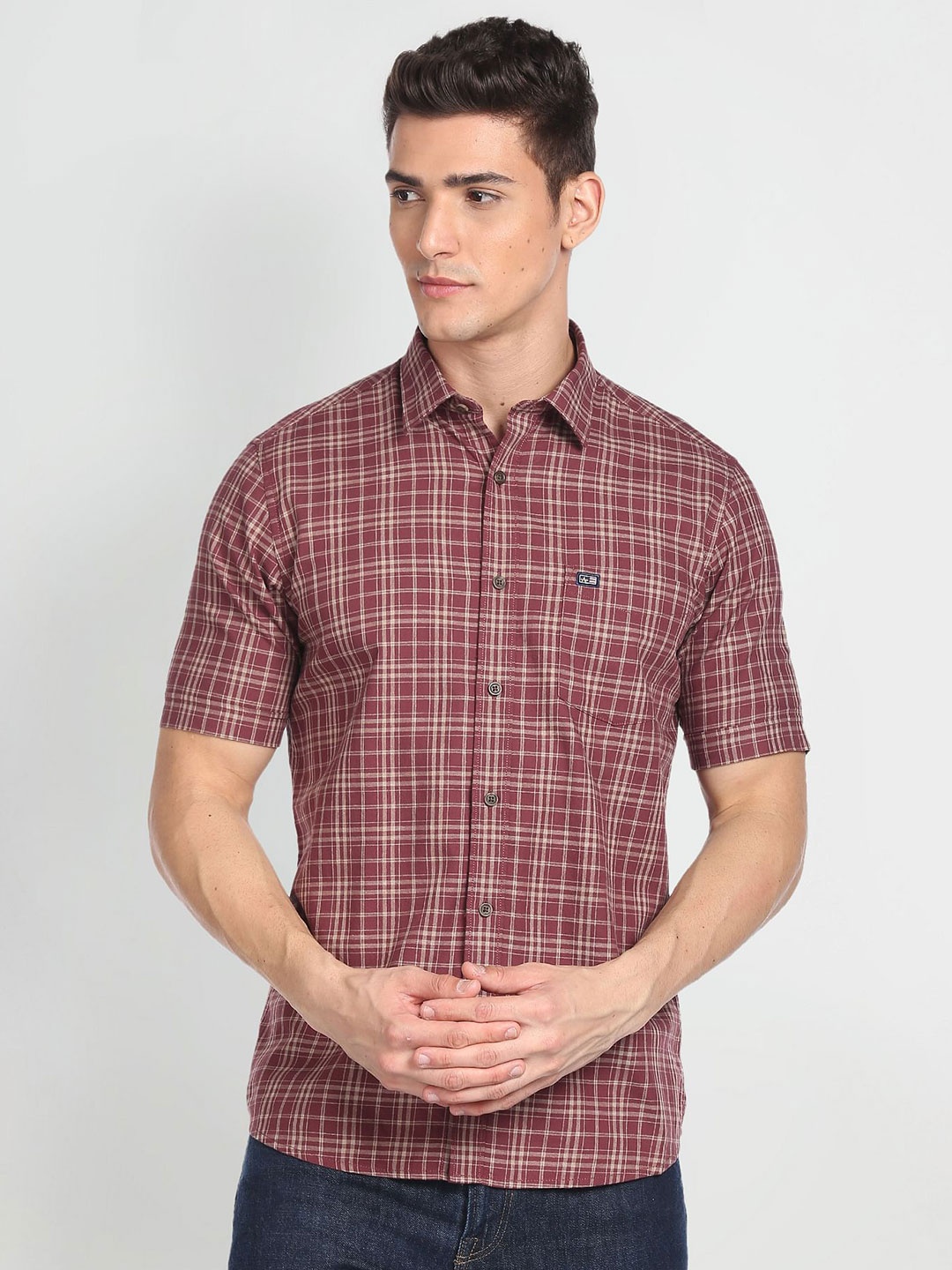 

Arrow Sport Tartan Checks Pure Cotton Casual Shirt, Maroon