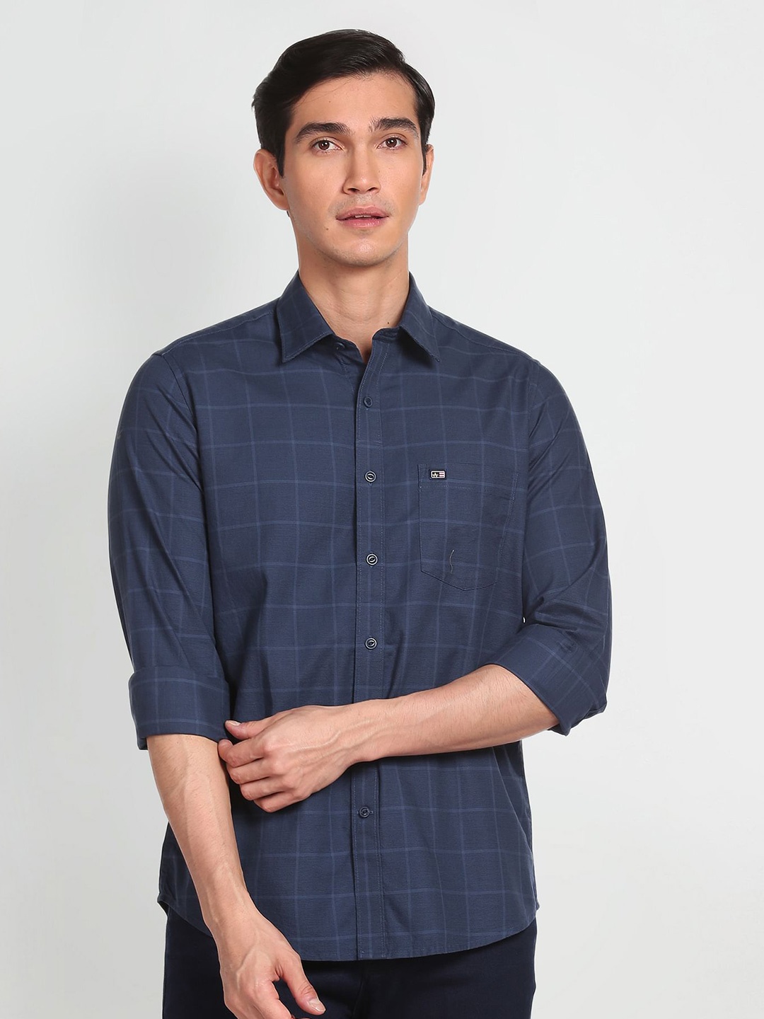 

Arrow Sport Slim Fit Windowpane Checks Pure Cotton Casual Shirt, Blue