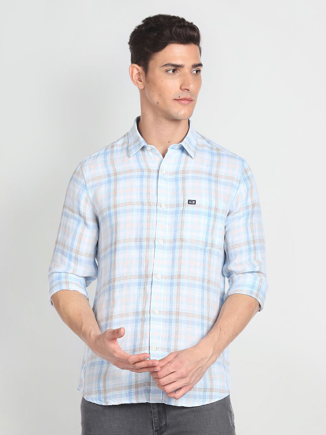 Arrow Sport Slim Fit Tartan Checks Pure Cotton Casual Shirt, Blue