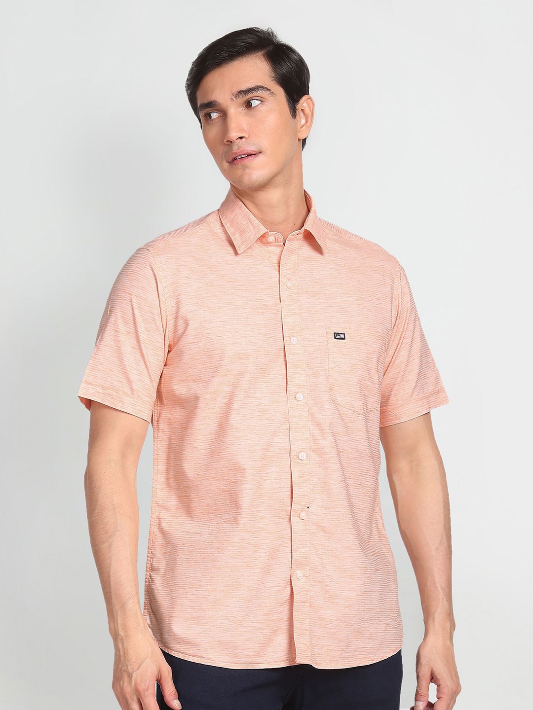 

Arrow Sport Self Design Spread Collar Casual Shirt, Orange