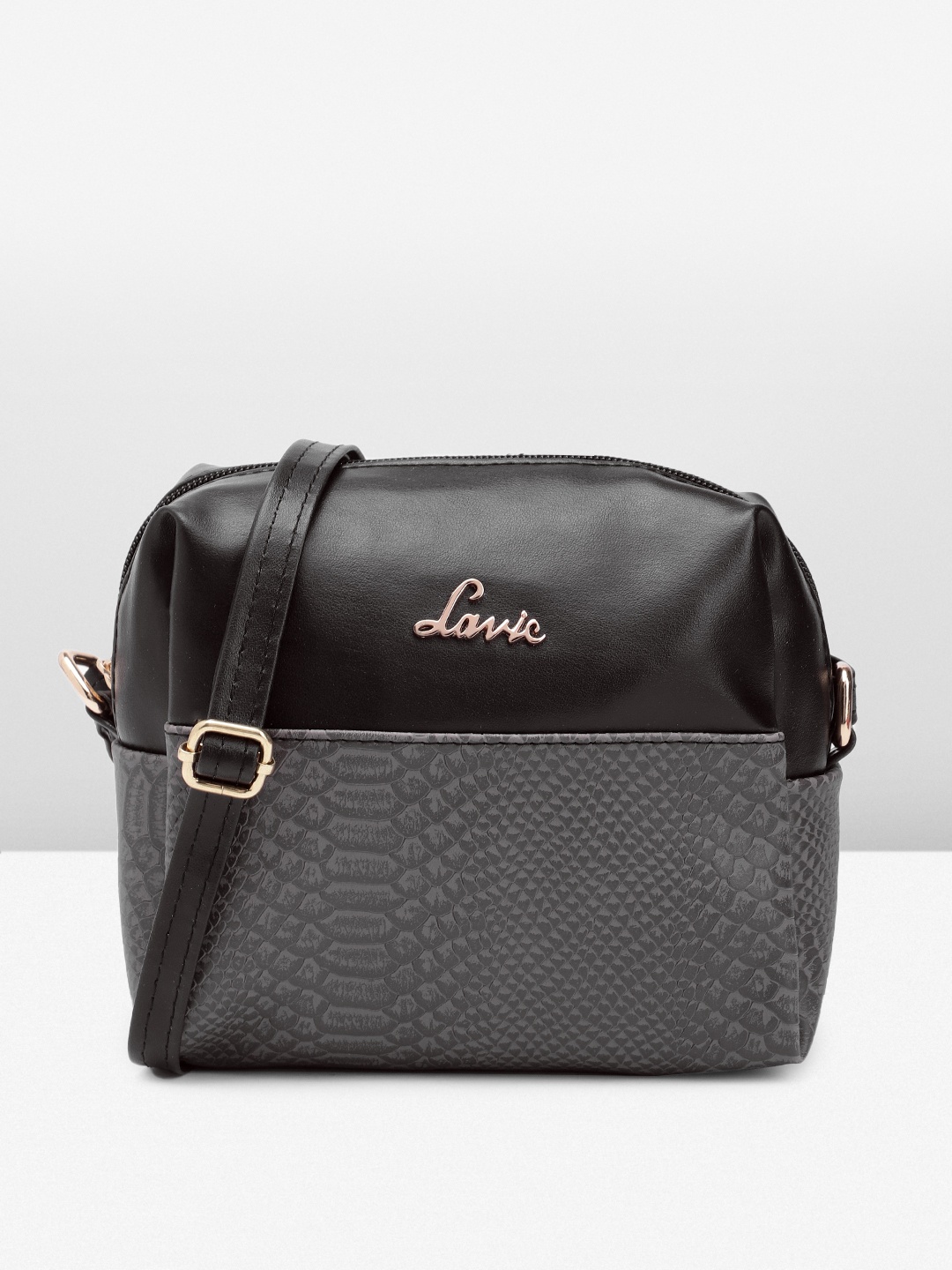 

Lavie Crocodile Textured & Colourblocked Structured Sling Bag, Grey