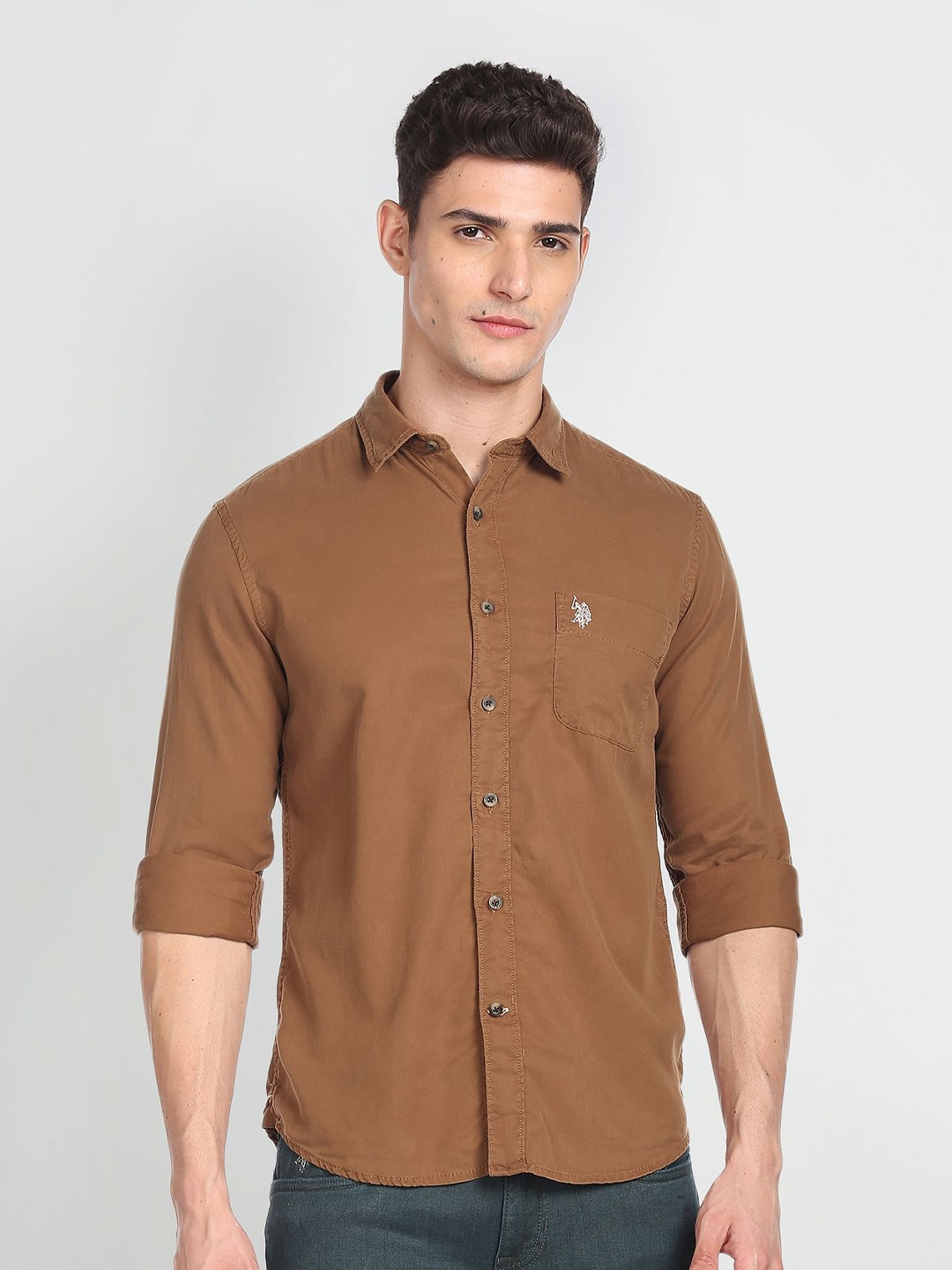 

U.S. Polo Assn. Denim Co. Spread Collar Regular Fit Casual Shirt, Brown