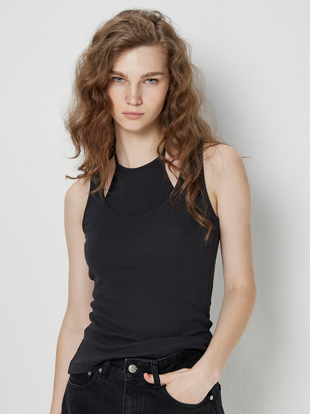

COVER STORY Blue & White Square Neck Self Design Crop Top