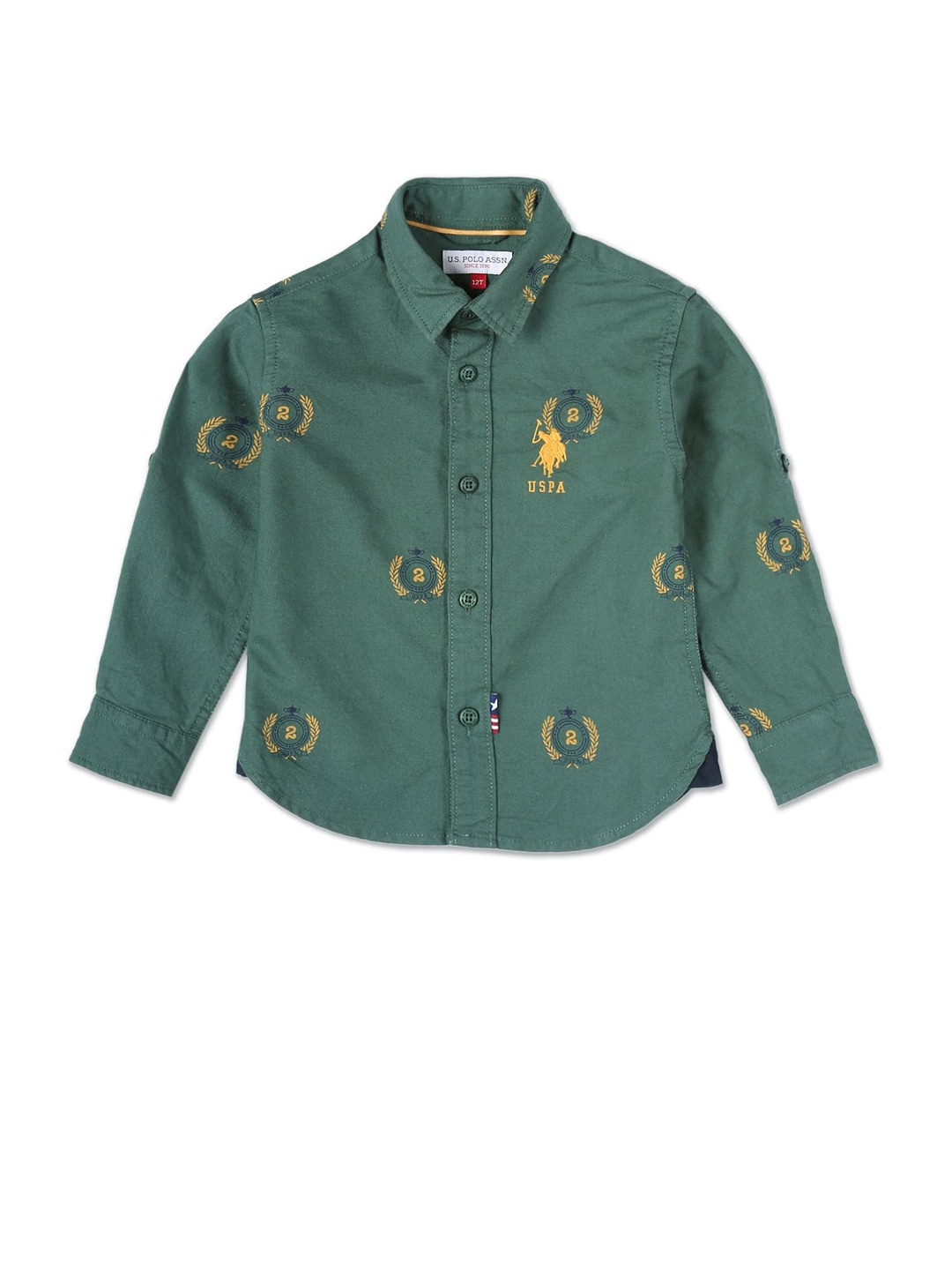 

U.S. Polo Assn. Kids Boys Conversational Printed Regular Fit Pure Cotton Casual Shirt, Green