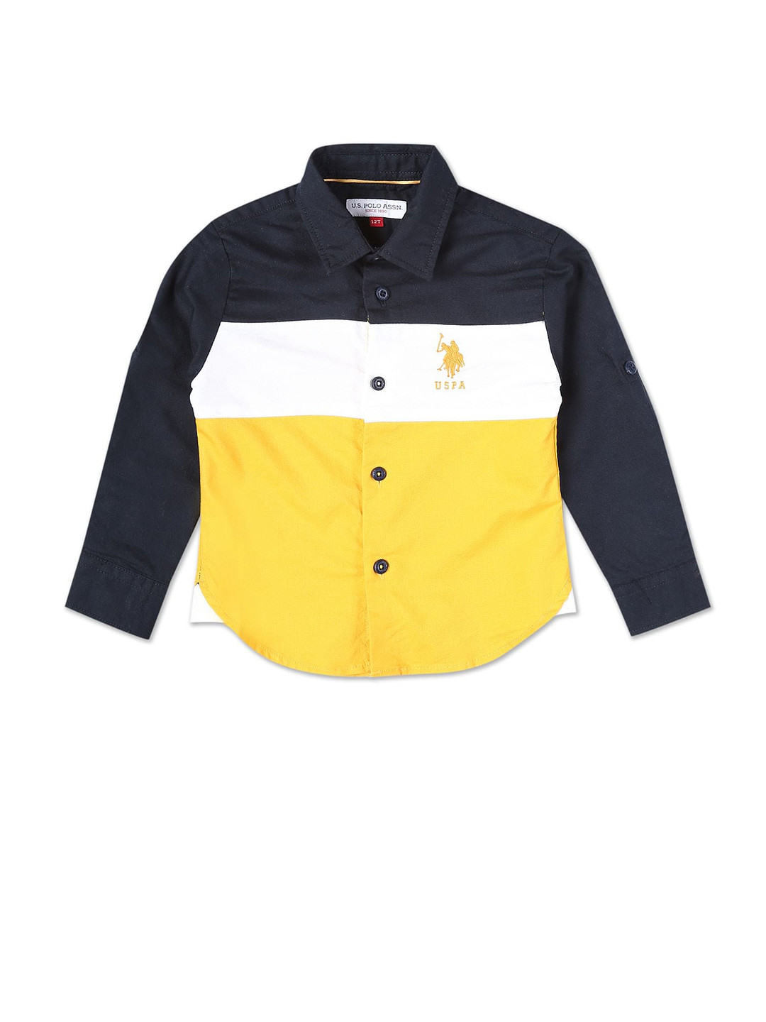

U.S. Polo Assn. Kids Boys Colourblocked Regular Fit Pure Cotton Casual Shirt, Yellow