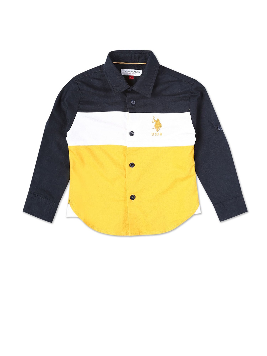 

U.S. Polo Assn. Kids Boys Colourblocked Regular Fit Pure Cotton Casual Shirt, Yellow