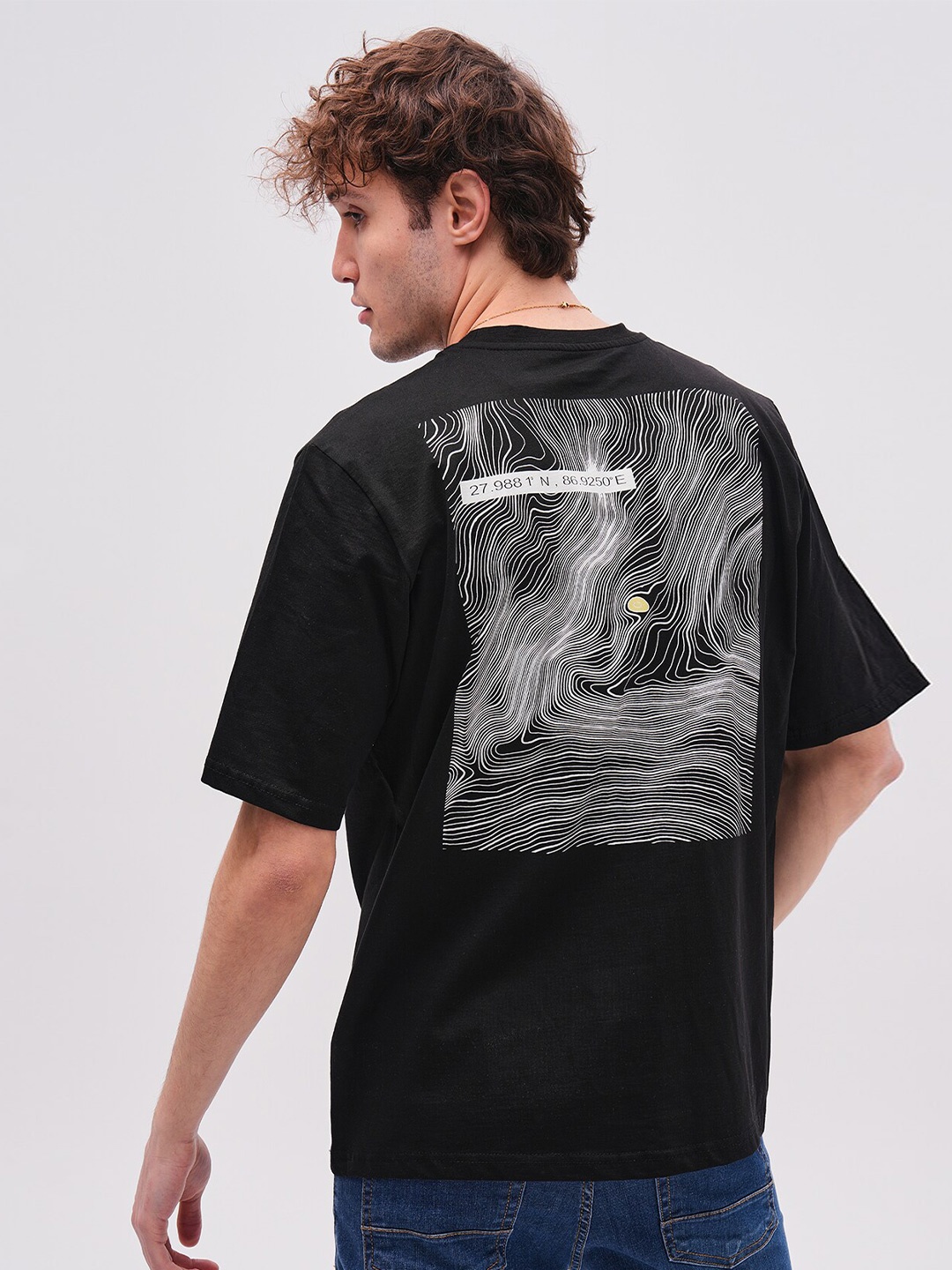 

PRET A TUER Printed Pure Cotton Loose T-shirt, Black