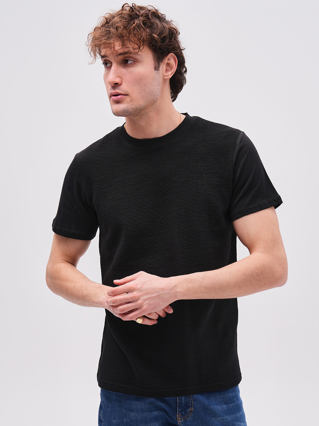 

PRET A TUER Round Neck Pure Cotton T-shirt, Black