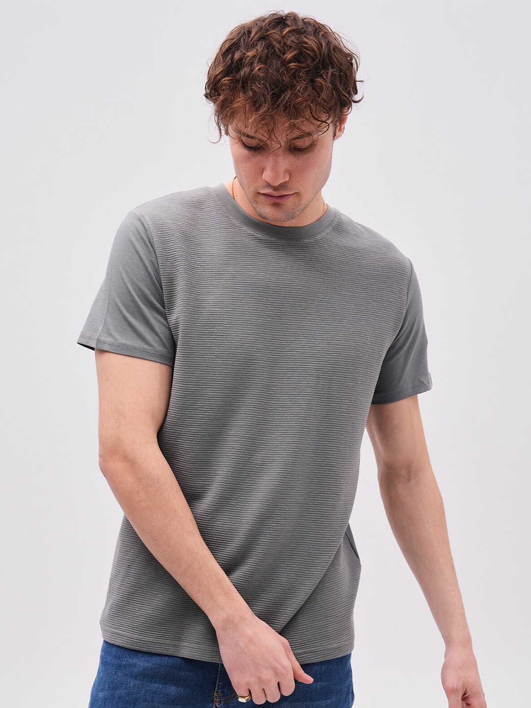 

PRET A TUER Round Neck Pure Cotton T-shirt, Grey