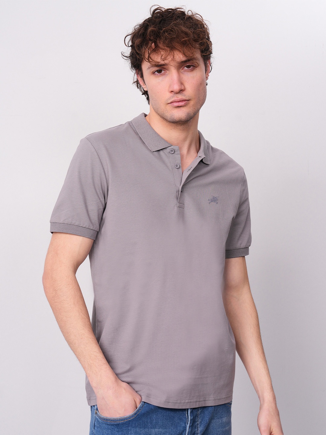 

PRET A TUER Polo Collar Pure Cotton T-shirt, Grey