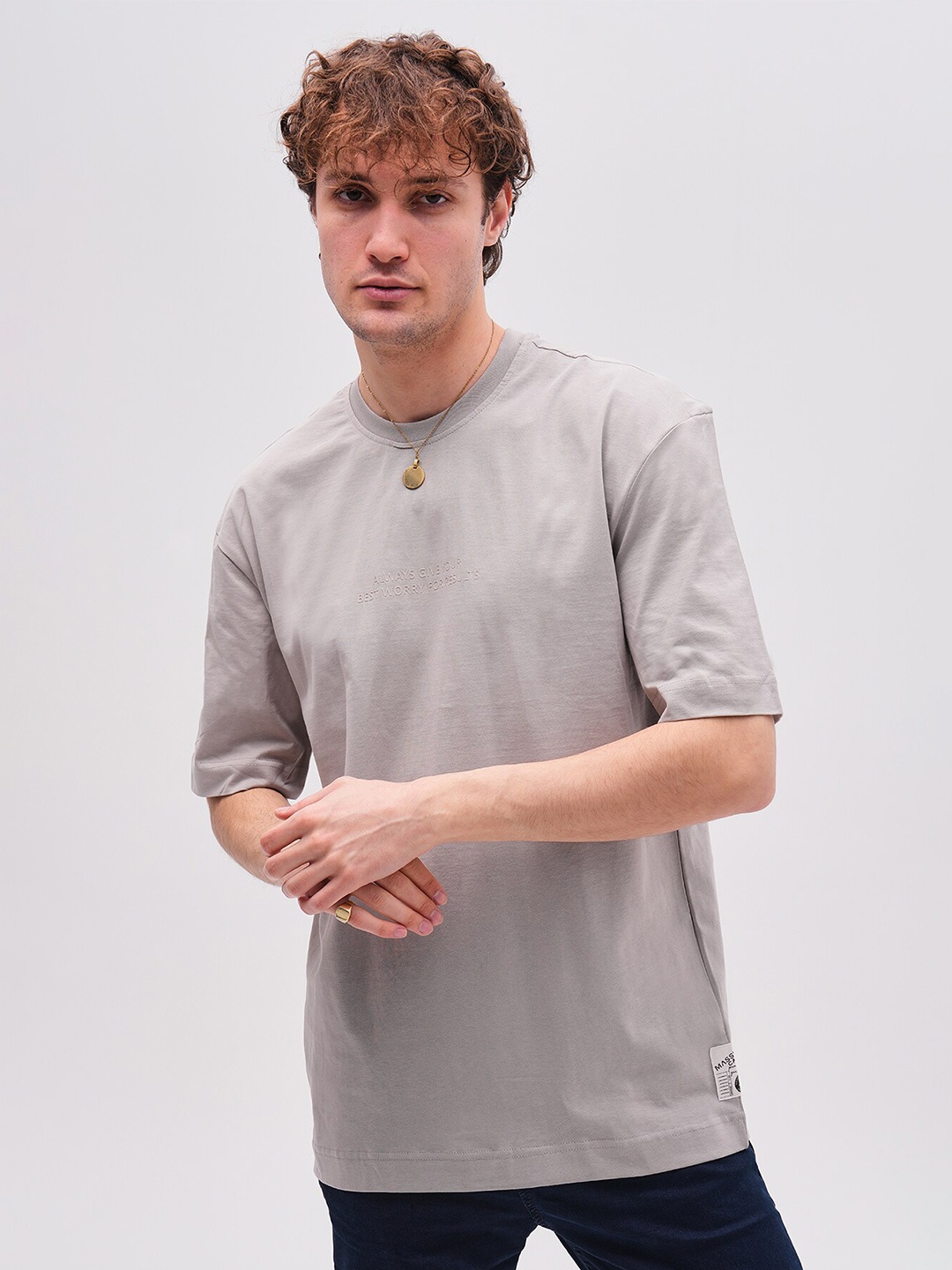 

PRET A TUER Round Neck Pure Cotton Loose Fit T-shirt, Grey