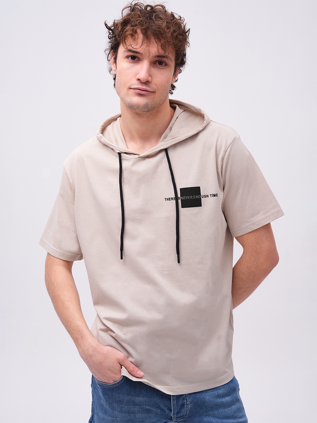 

PRET A TUER Hooded Pure Cotton T-shirt, Beige