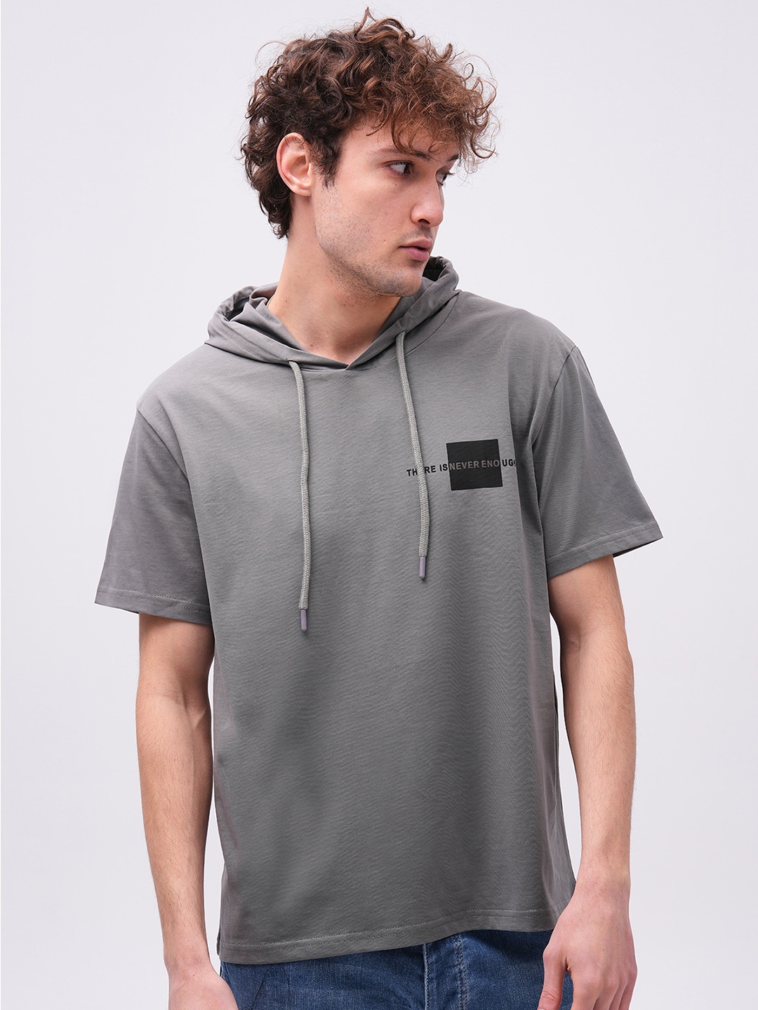 

PRET A TUER John Borners Printed Relaxed Fit Hooded Pure Cotton T-shirt, Grey