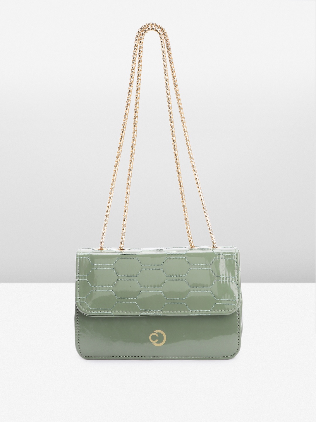 

Caprese Geometric Self Design Regular Structured Shoulder Bag, Green