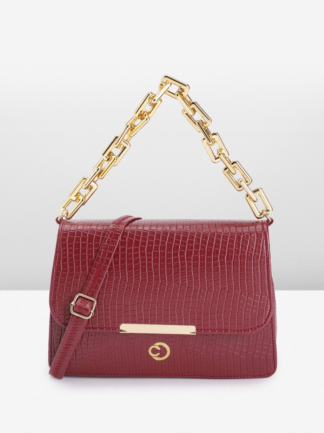 

Caprese Animal Textured Structured Satchel, Burgundy