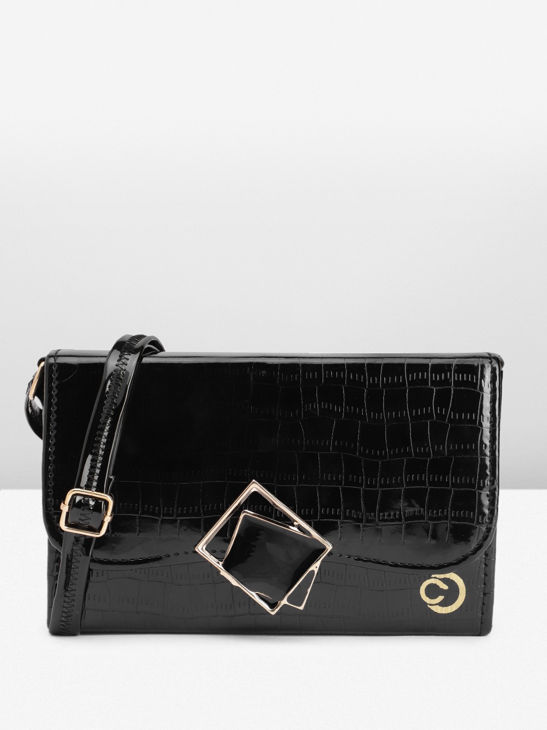 

Caprese Black Textured Sling Bag