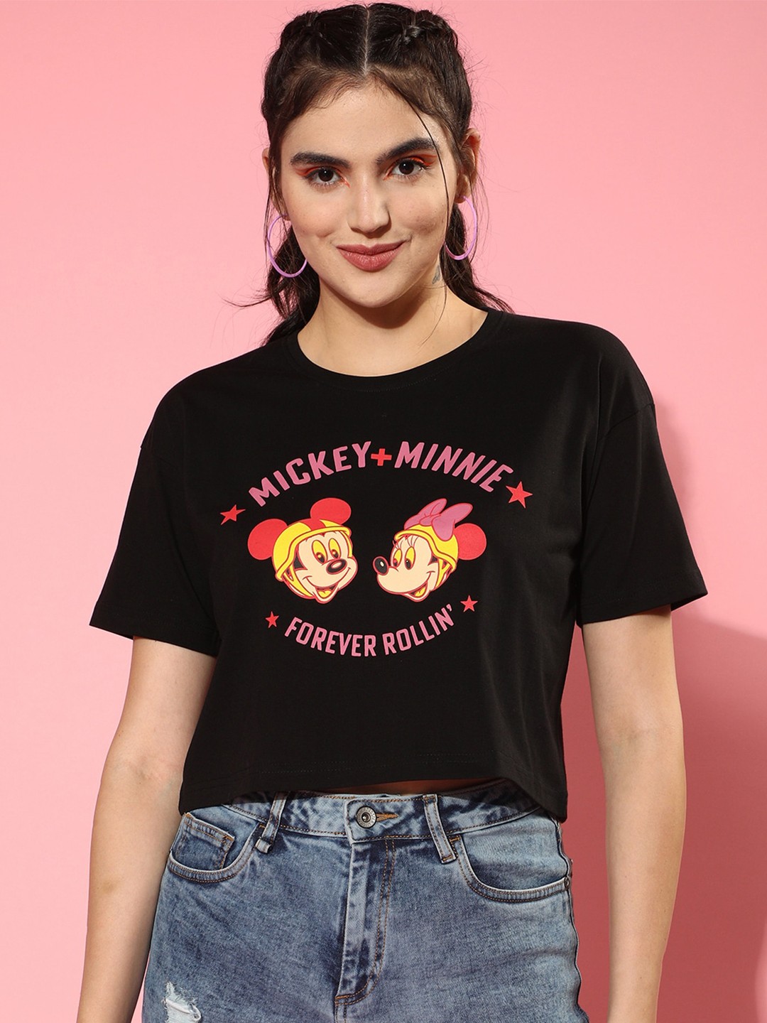 

JUNEBERRY Printed Cotton Crop Top, Black