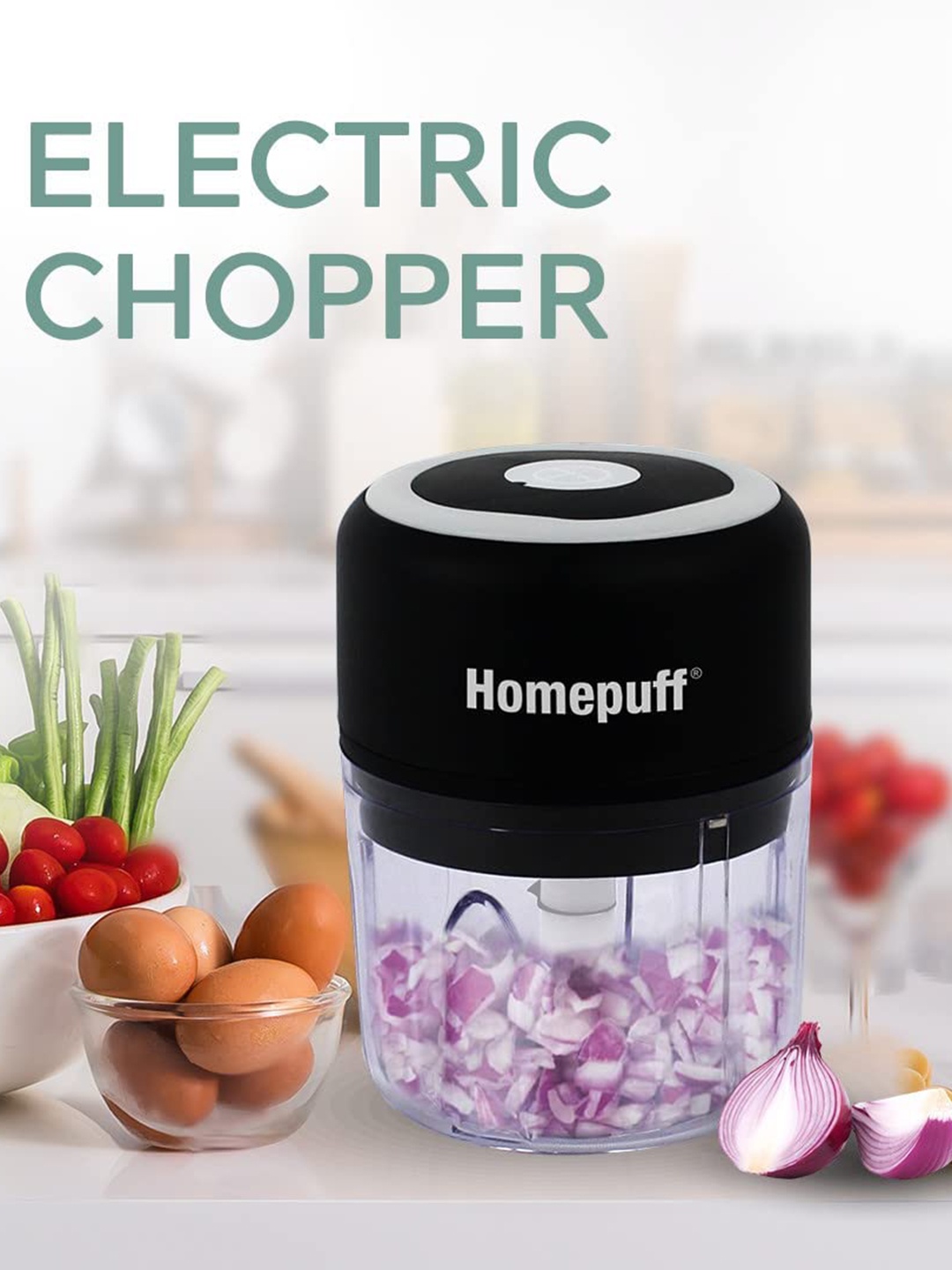 

Home Puff Black Rechargeable Wireless Electric Veggie Chopper-250 ml