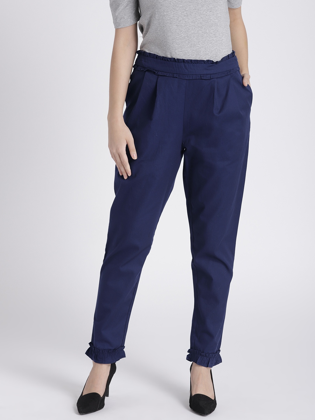 

Splash Women Navy Blue Regular Fit Solid Trousers
