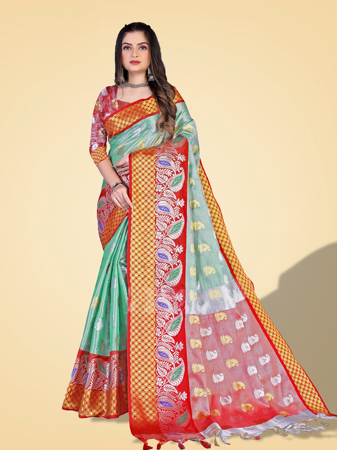 

N N ENTERPRISE Woven Design Zari Kanjeevaram Saree, Green