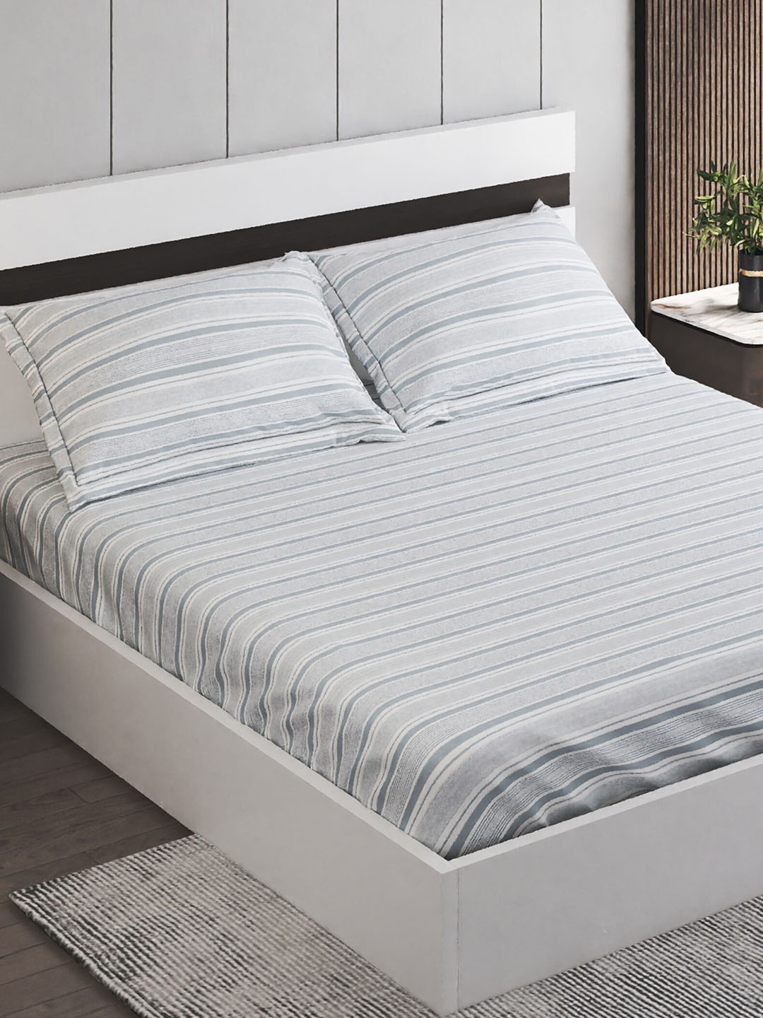 

Home Centre Grandeur Grey 2-Pieces Striped Cotton Wrinkle-Free Pillow Covers