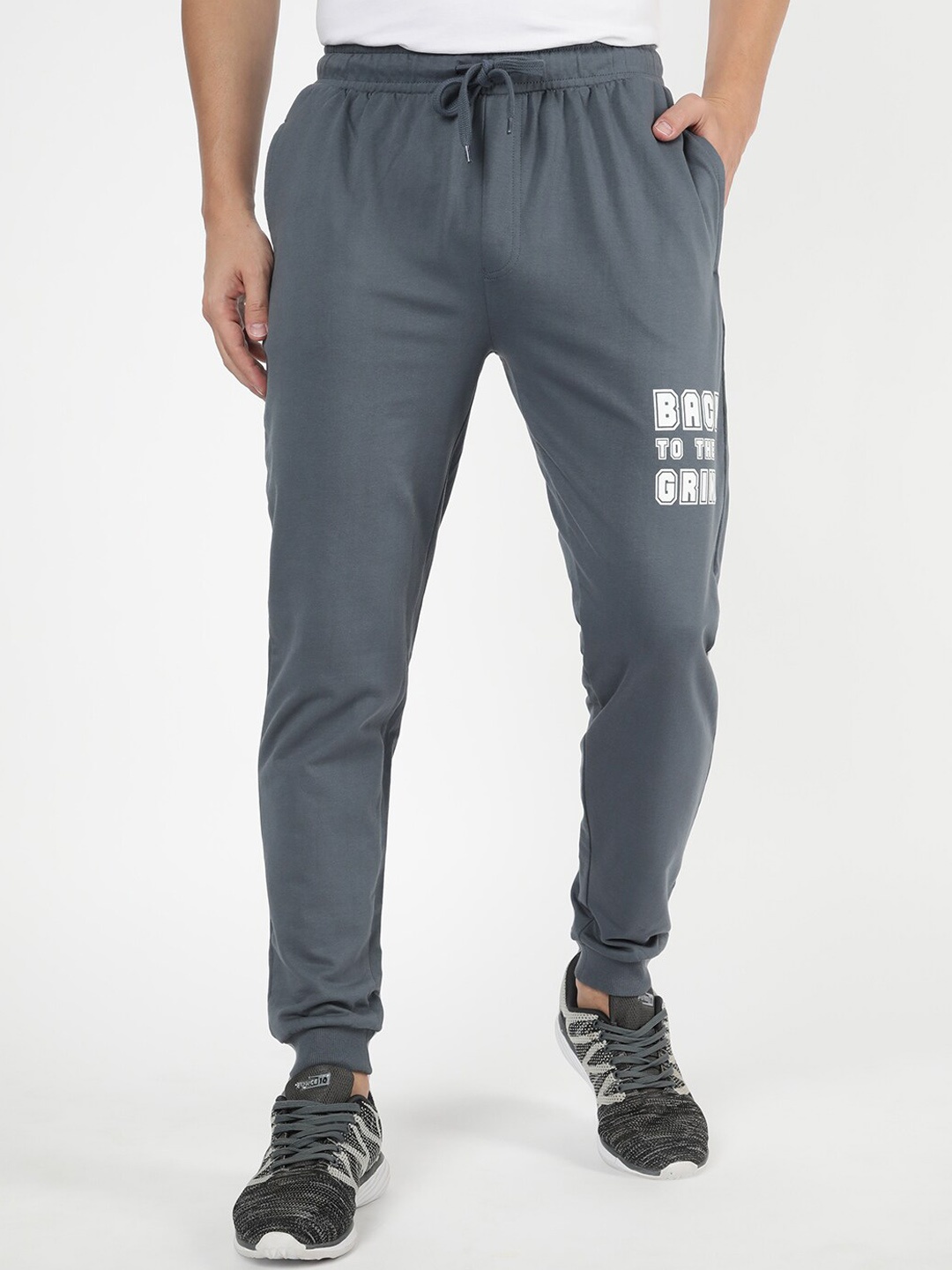 

R&B Men Typography Printed Sports Cotton Joggers, Grey