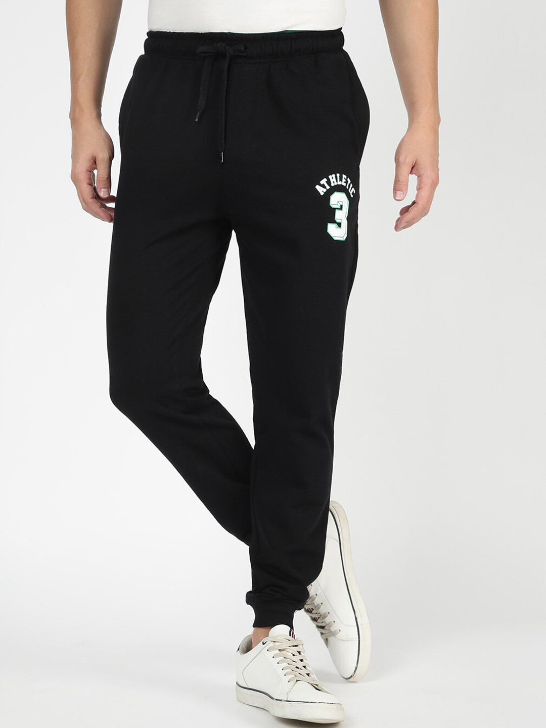 

R&B Men Mid-Rise Cotton Joggers, Black