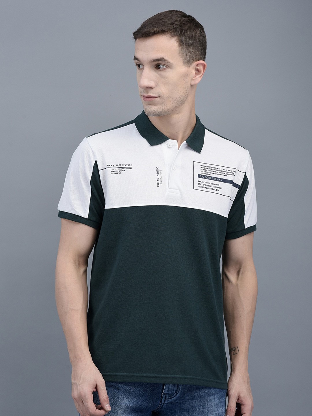 

COBB Typography Printed Polo Collar Casual Cotton T-shirt, Green