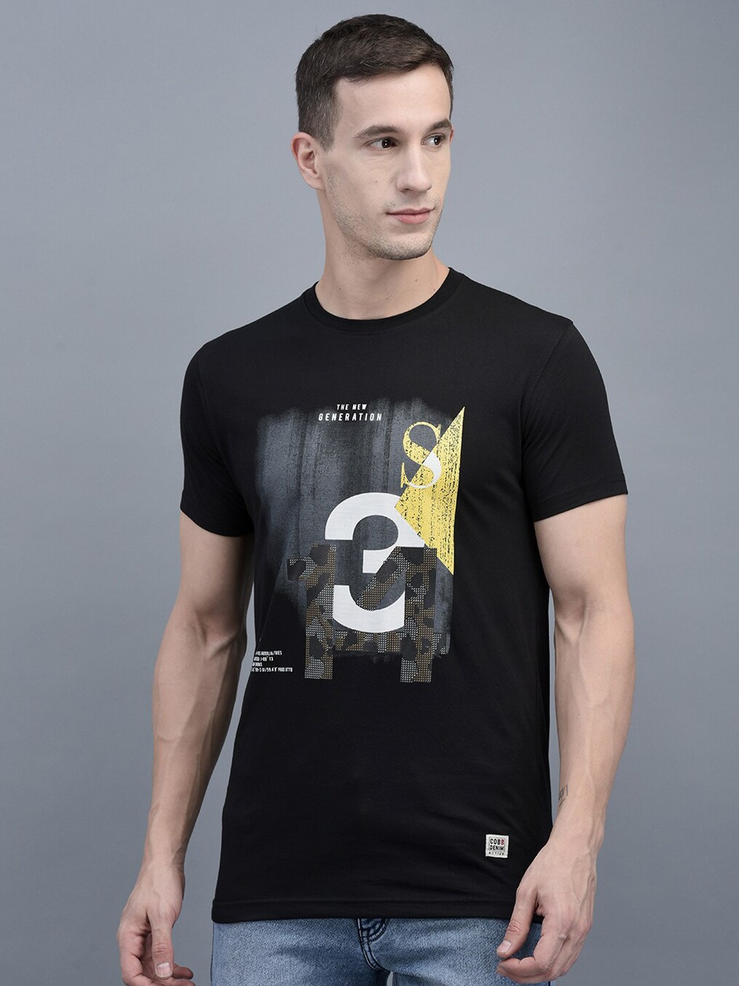 

COBB Typography Printed Polo Collar Casual Cotton T-shirt, Black