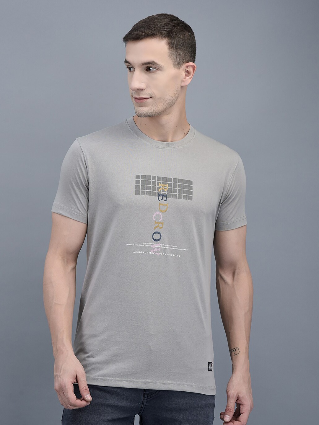 

COBB Typography Printed Round Neck Cotton Casual T-Shirt, Grey