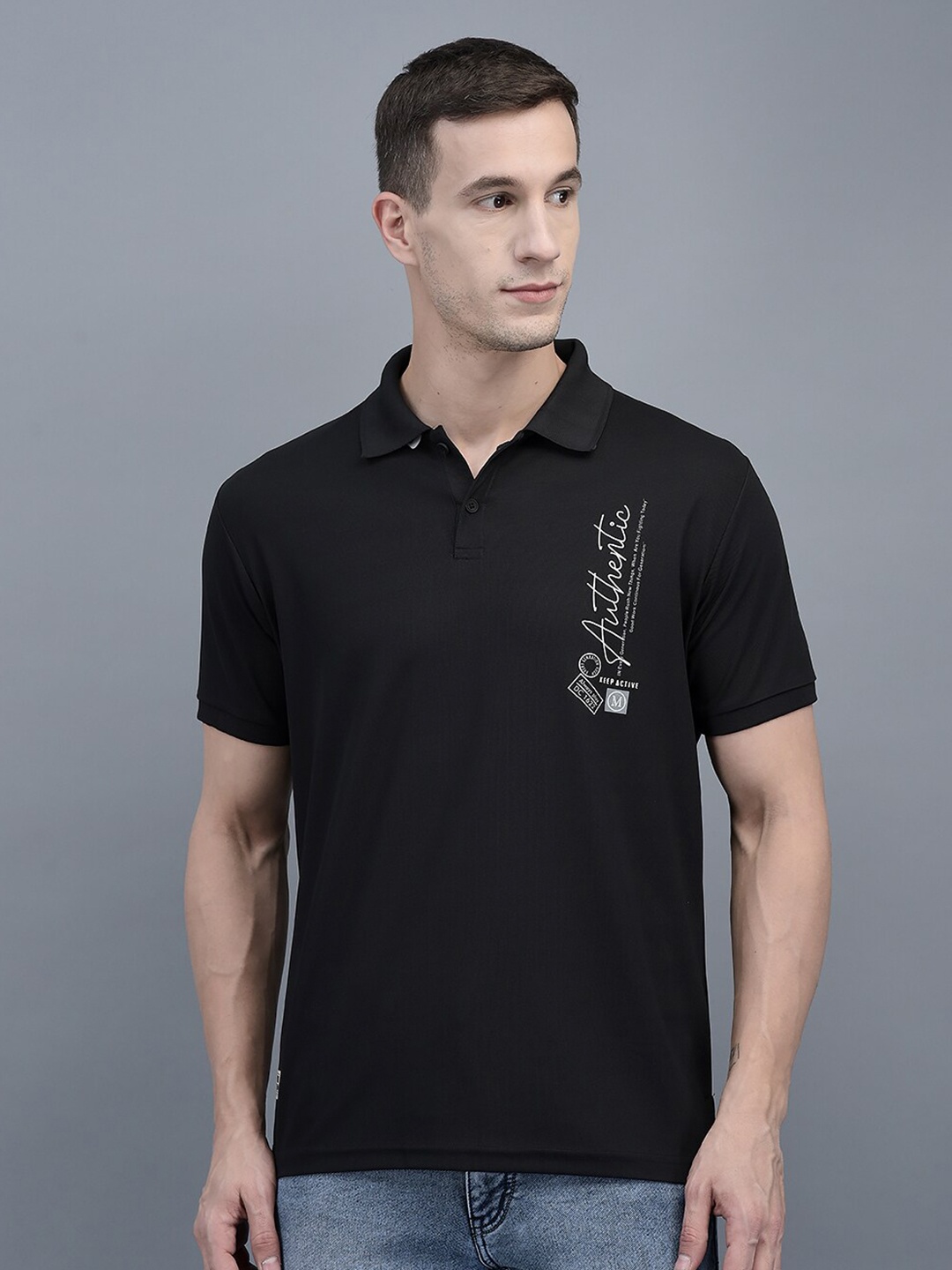 

COBB Polo Collar Regular Fit Cotton T-shirt, Black