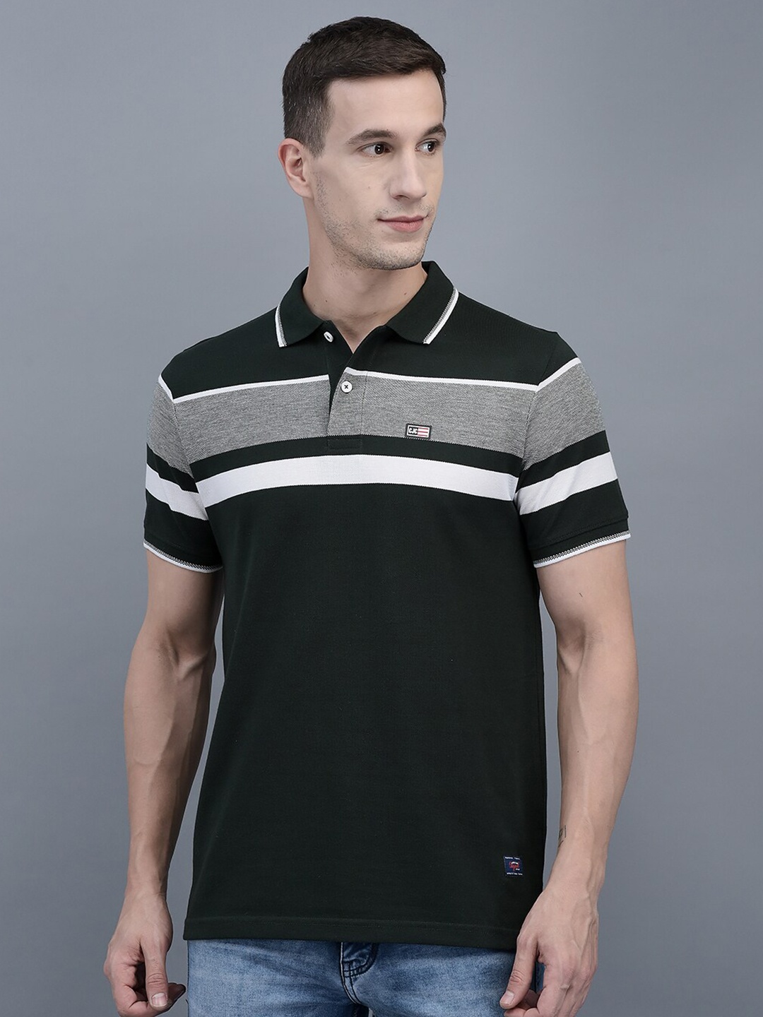 

COBB Colourblocked Polo Collar Regular Fit Cotton T-shirt, Olive