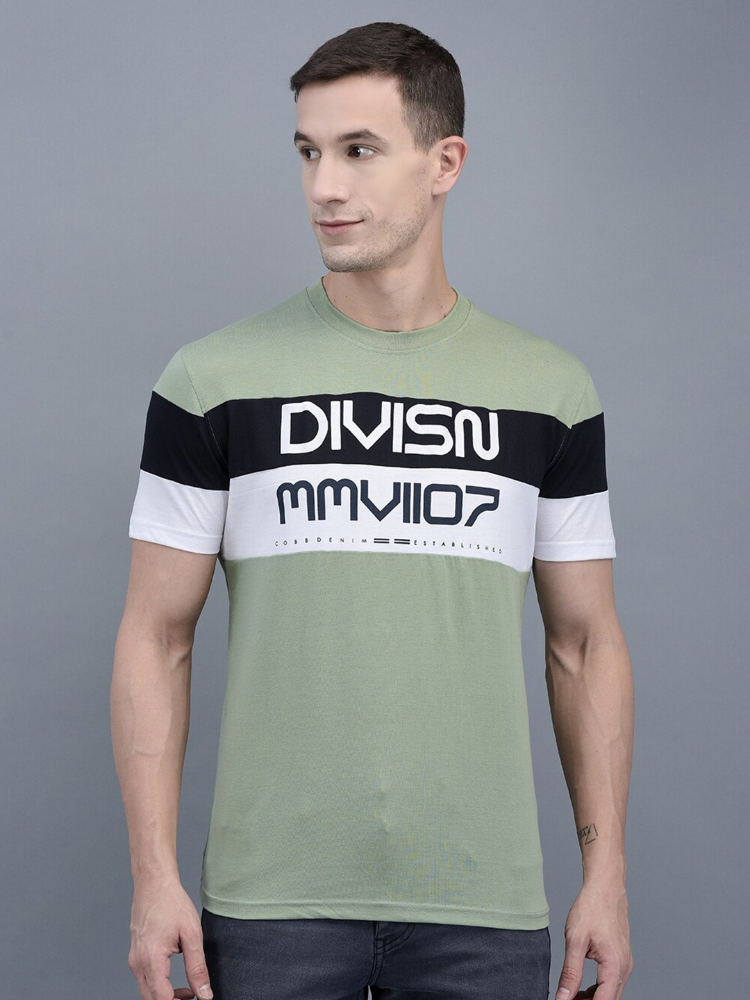 

COBB Typography Printed Round Neck Cotton Casual T-Shirt, Green