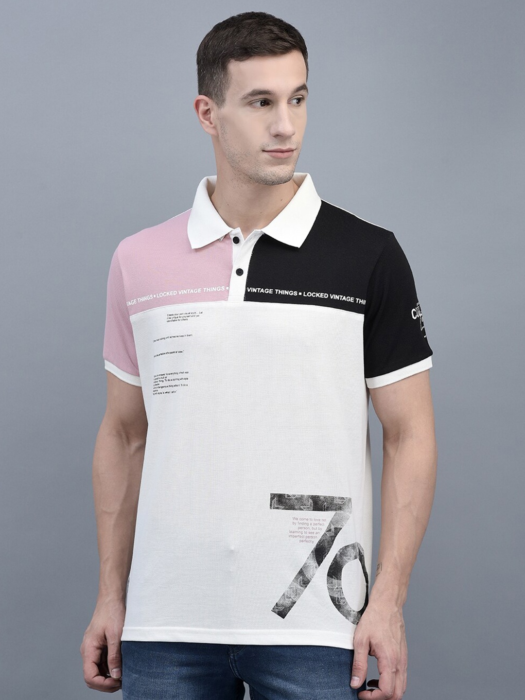

COBB Colourblocked Polo Collar Regular Fit Cotton T-shirt, White