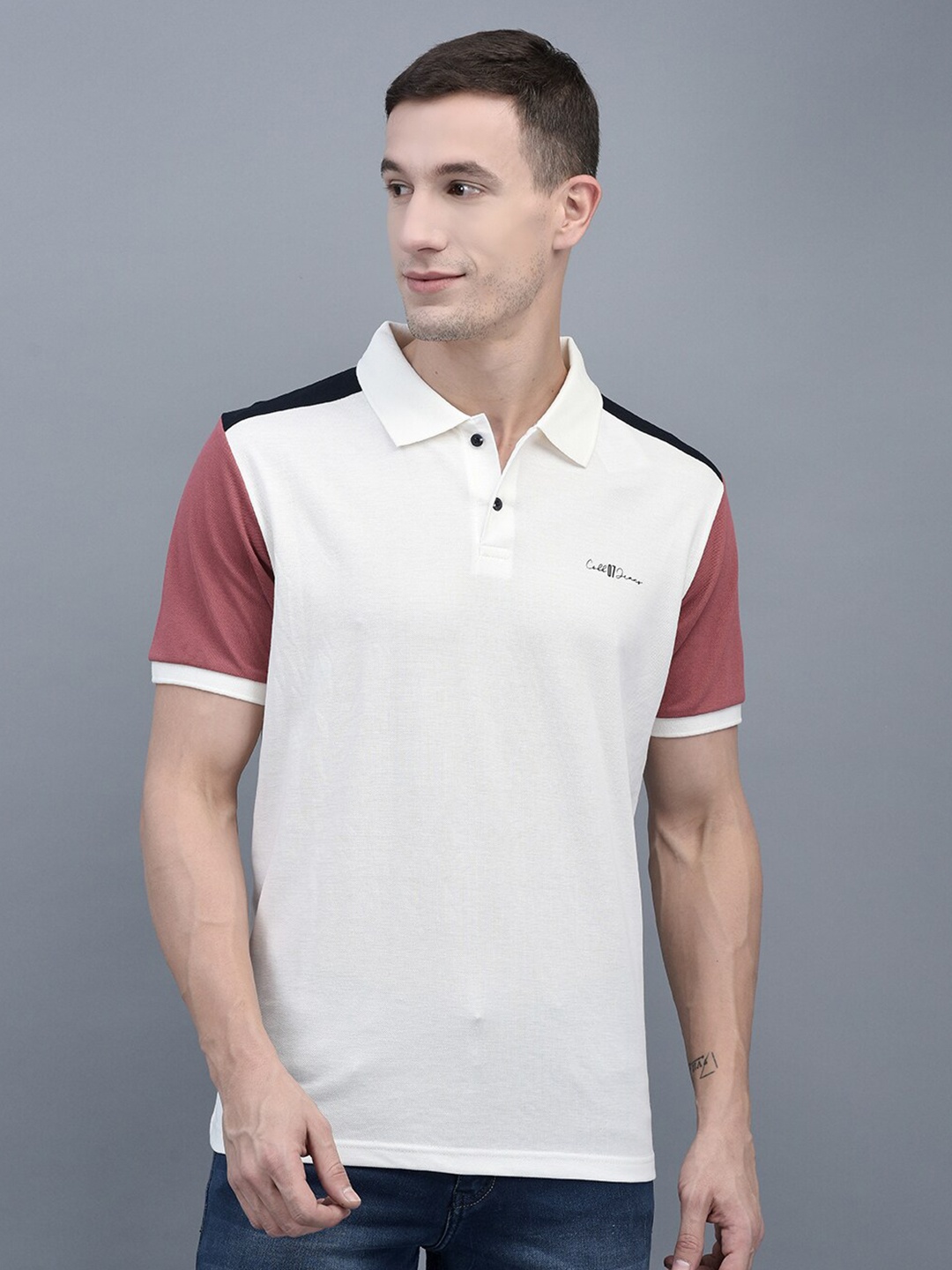 

COBB Polo Collar Regular Fit Cotton T-shirt, White