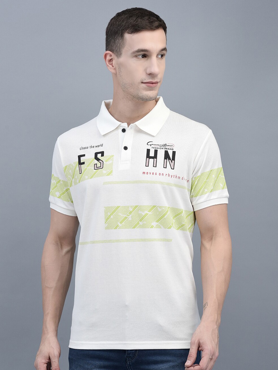 

COBB Typography Printed Polo Collar Cotton T-Shirt, White
