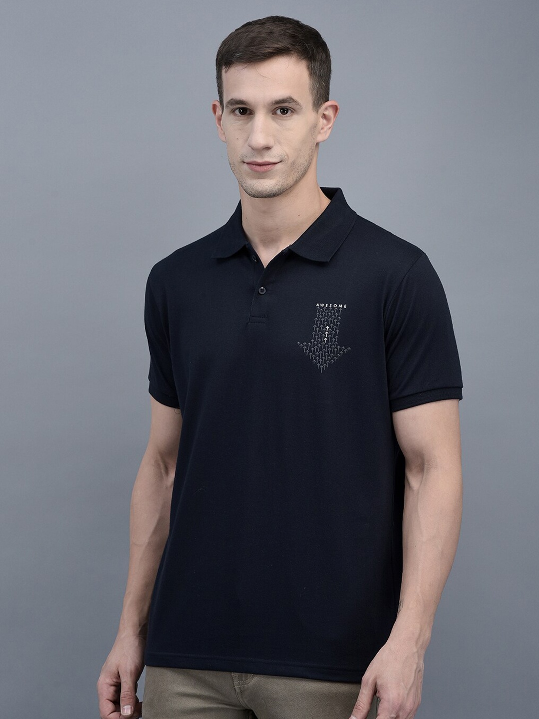COBB Polo Collar Regular Fit Cotton T-shirt, Navy blue