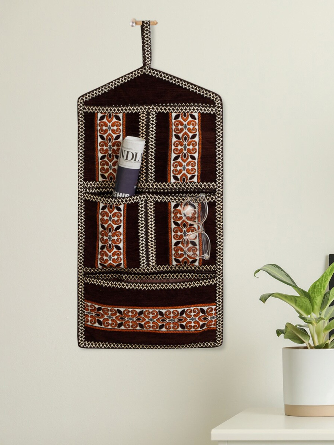 

Home Centre Corsica Brown Embroidered Tapestry Fabric Wall Hanging With Storage