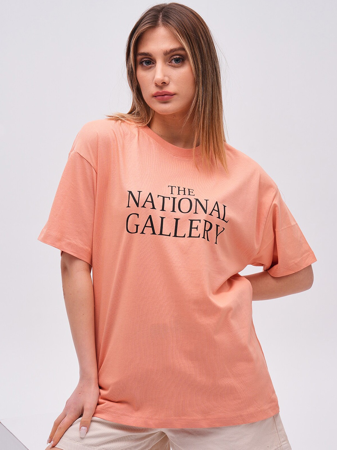 

PRET A TUER Typography Round Neck Pure Cotton Oversized T-shirt, Pink