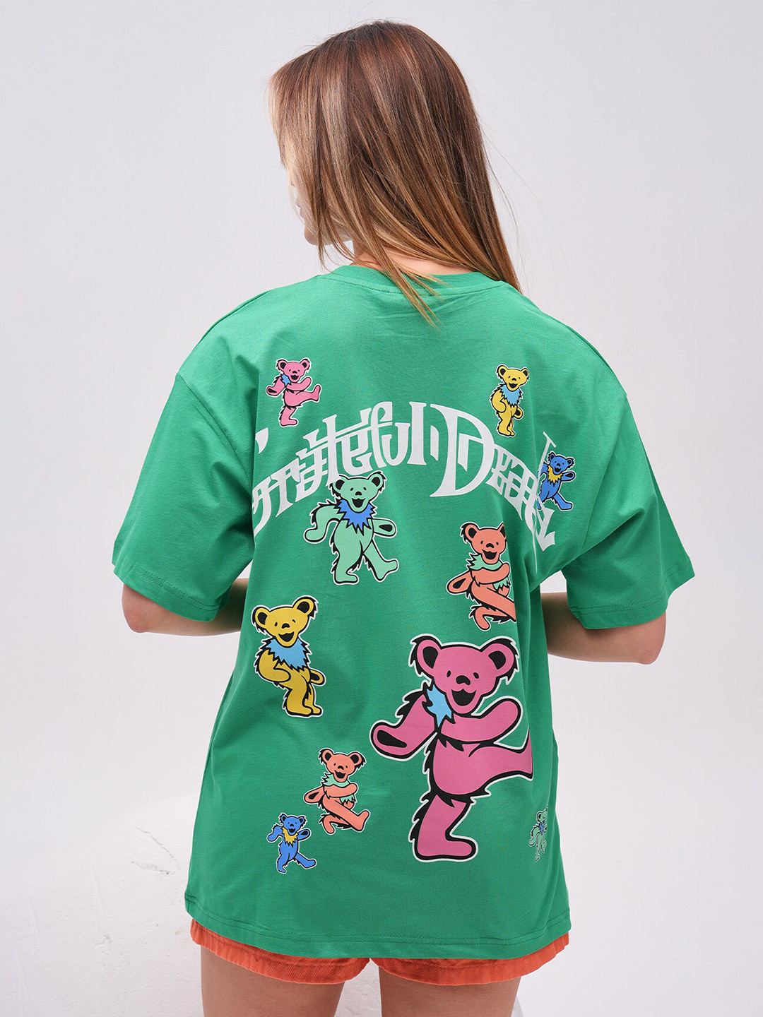 

PRET A TUER Graphic Printed Drop-Shoulder Sleeves Pure Cotton Oversized T-shirt, Green