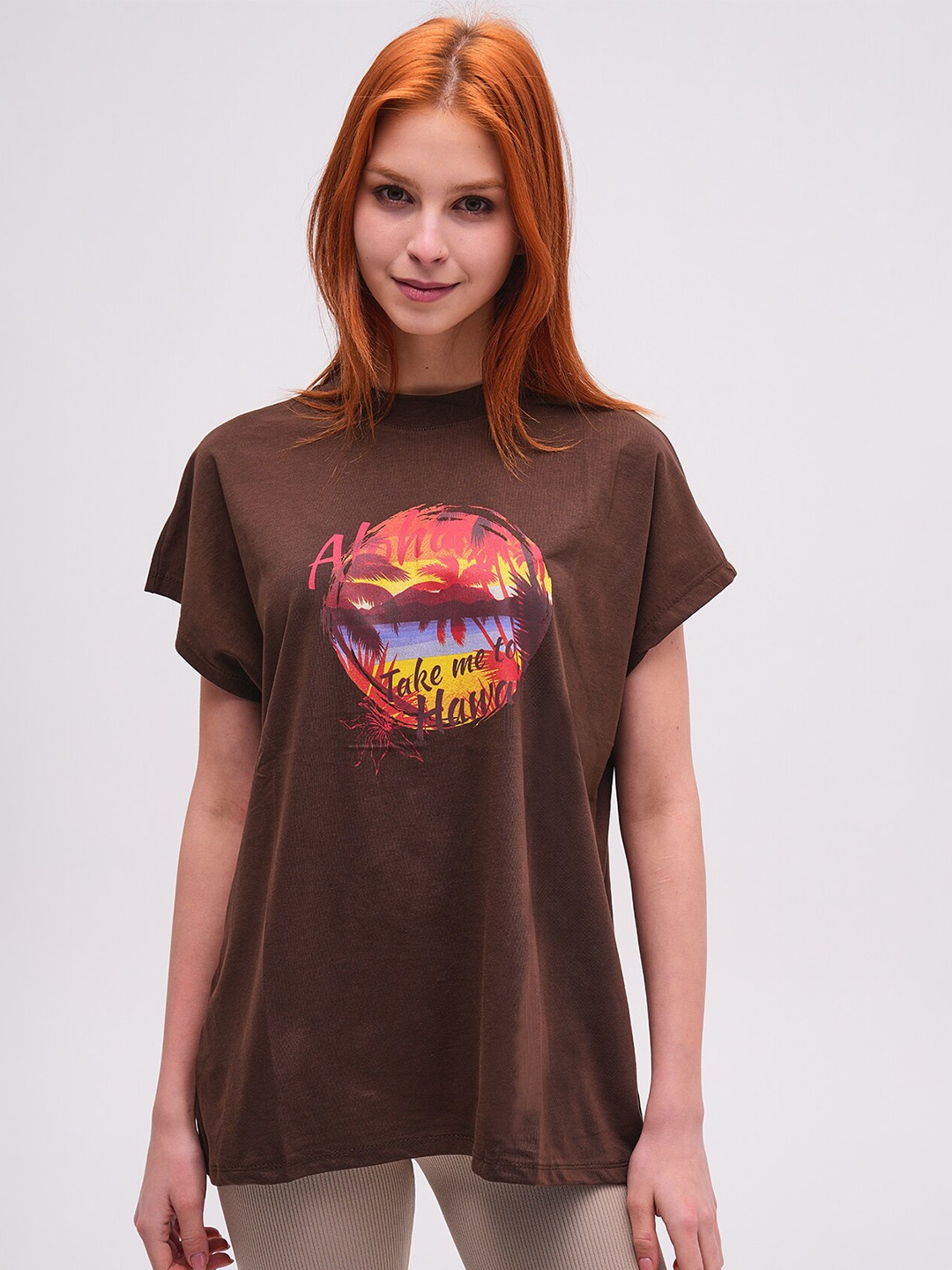 

PRET A TUER Graphic Printed Pure Cotton Oversize T-Shirt, Brown