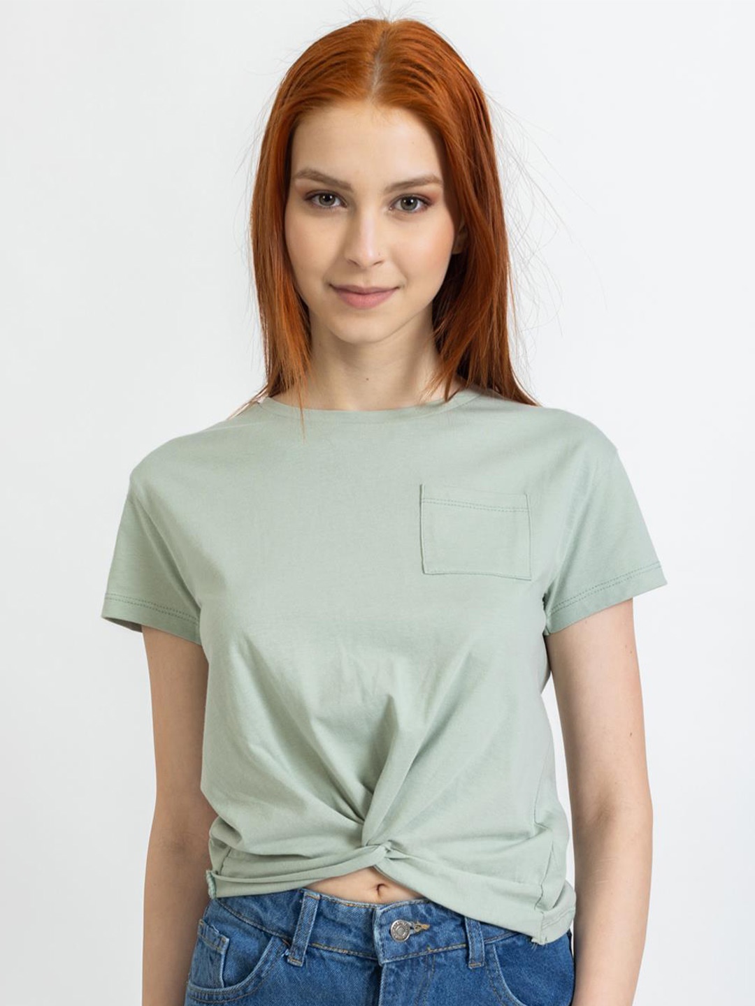 

PRET A TUER Round Neck Short Sleeves Twisted Top, Blue
