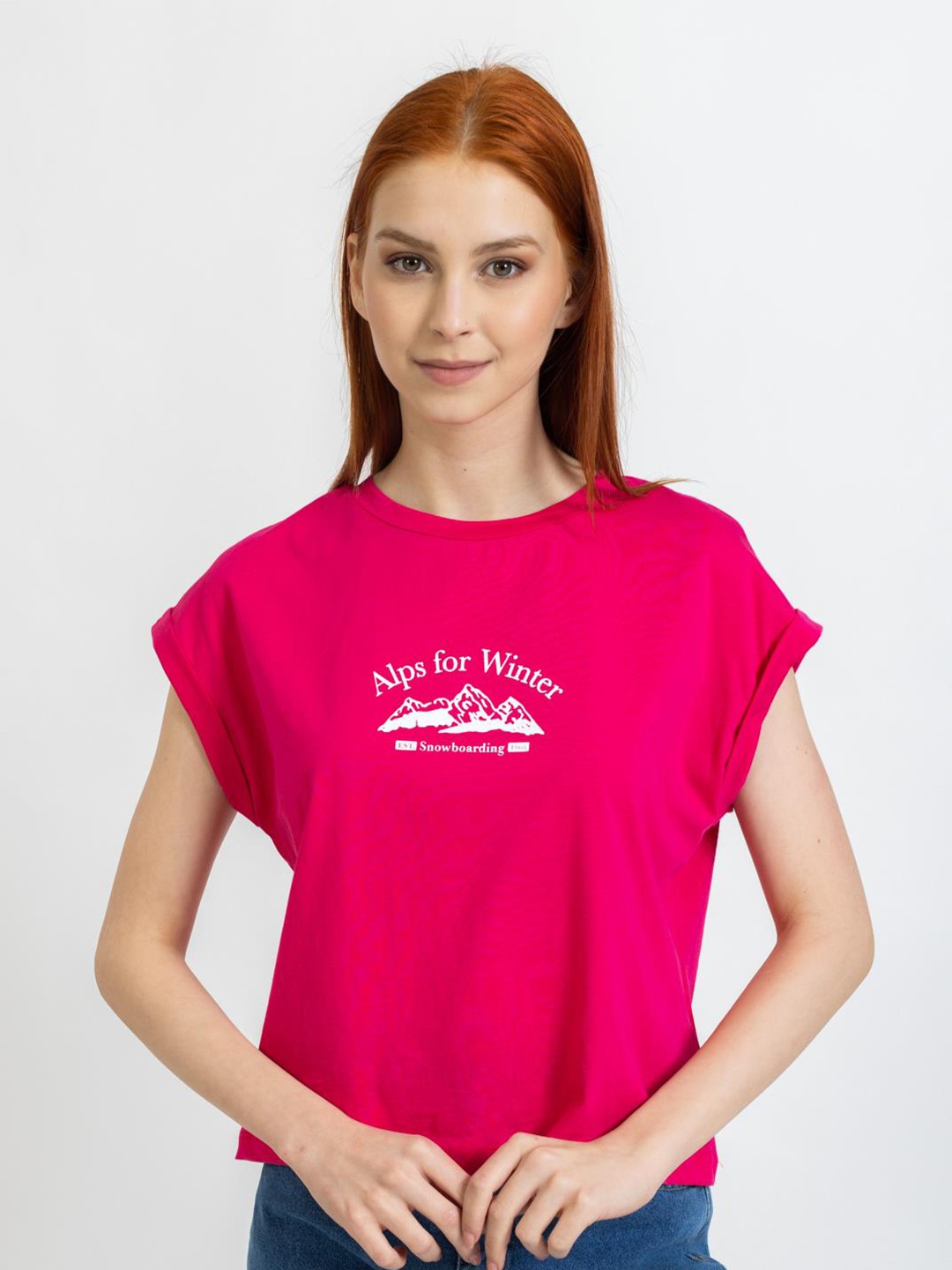 

PRET A TUER Alps For Winter Printed Extended Sleeves Pure Cotton T-Shirt, Fuchsia