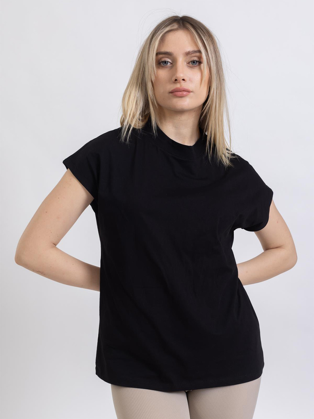 

PRET A TUER Extended Sleeves Pure Cotton Casual T-shirt, Black