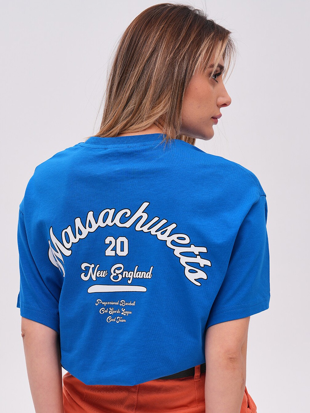 

PRET A TUER Typography Printed Oversized Pure Cotton T-shirt, Blue