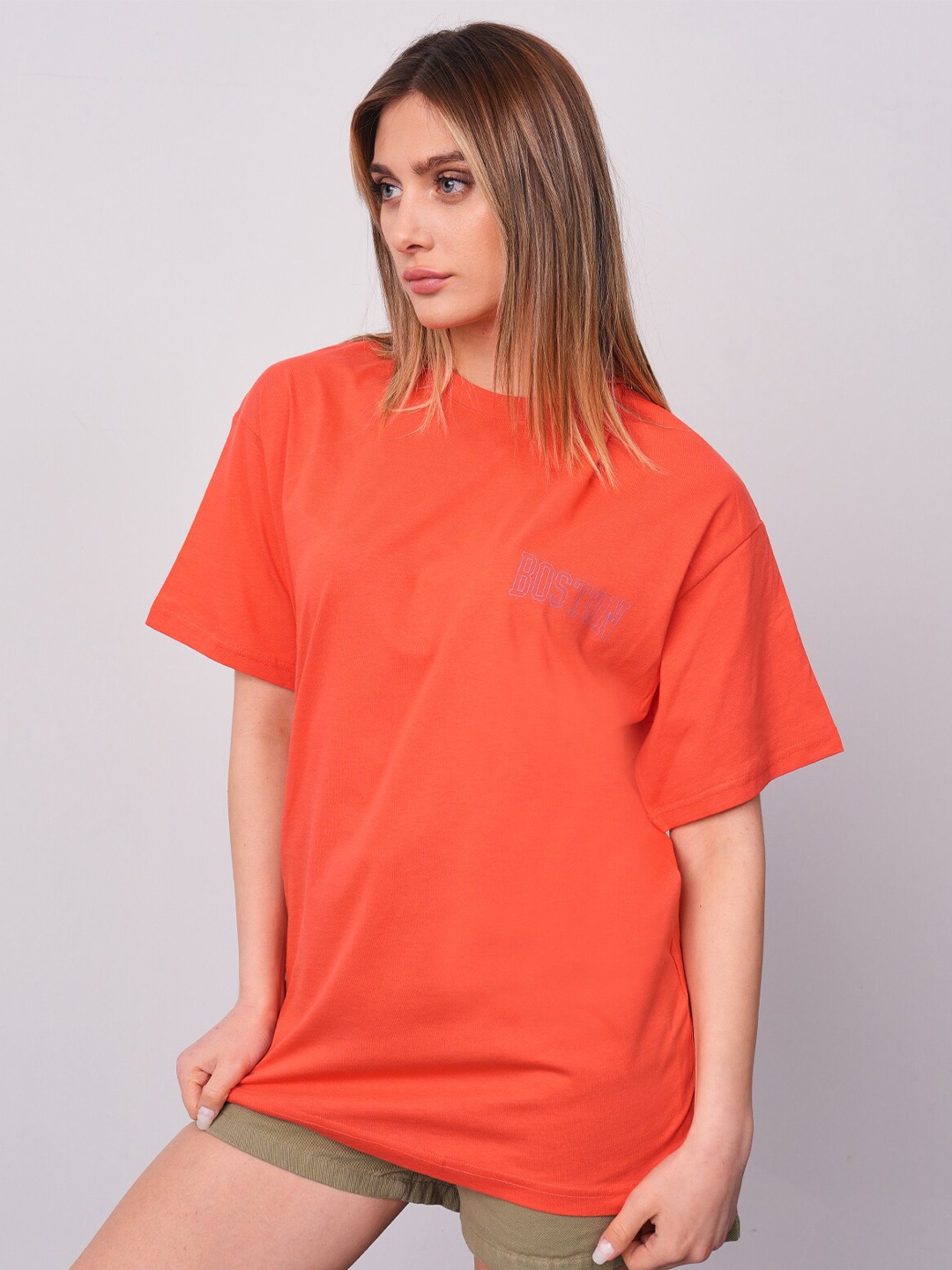 

PRET A TUER Typography Printed Drop-Shoulder Sleeves Pure Cotton Oversized T-Shirt, Red