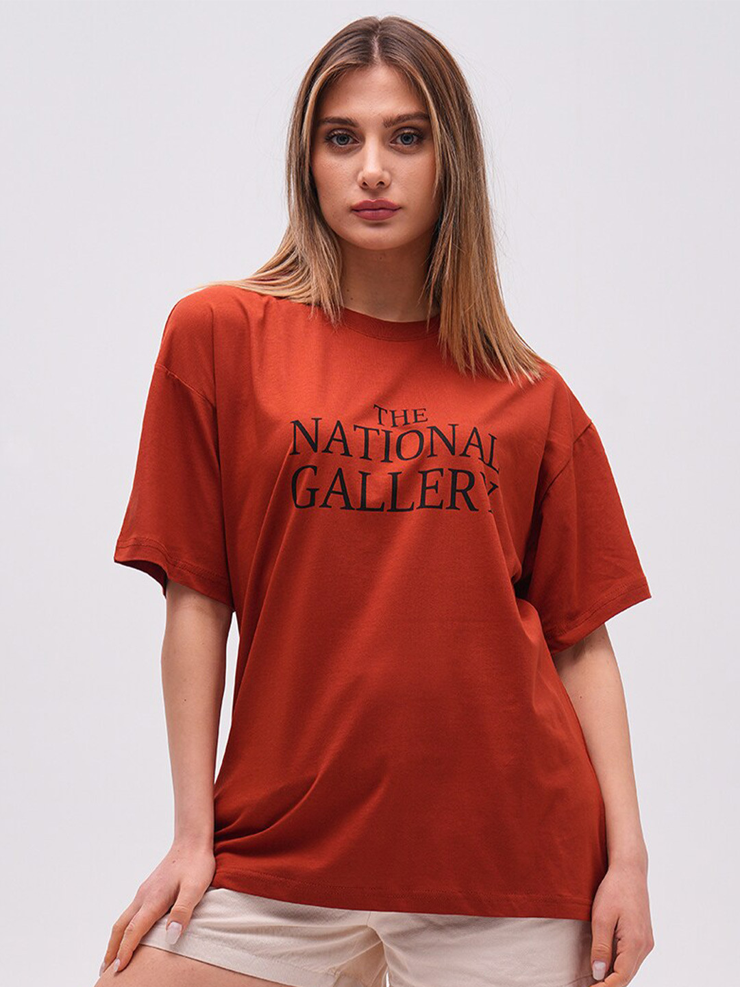 

PRET A TUER Typography Printed Oversized Pure Cotton T-shirt, Red
