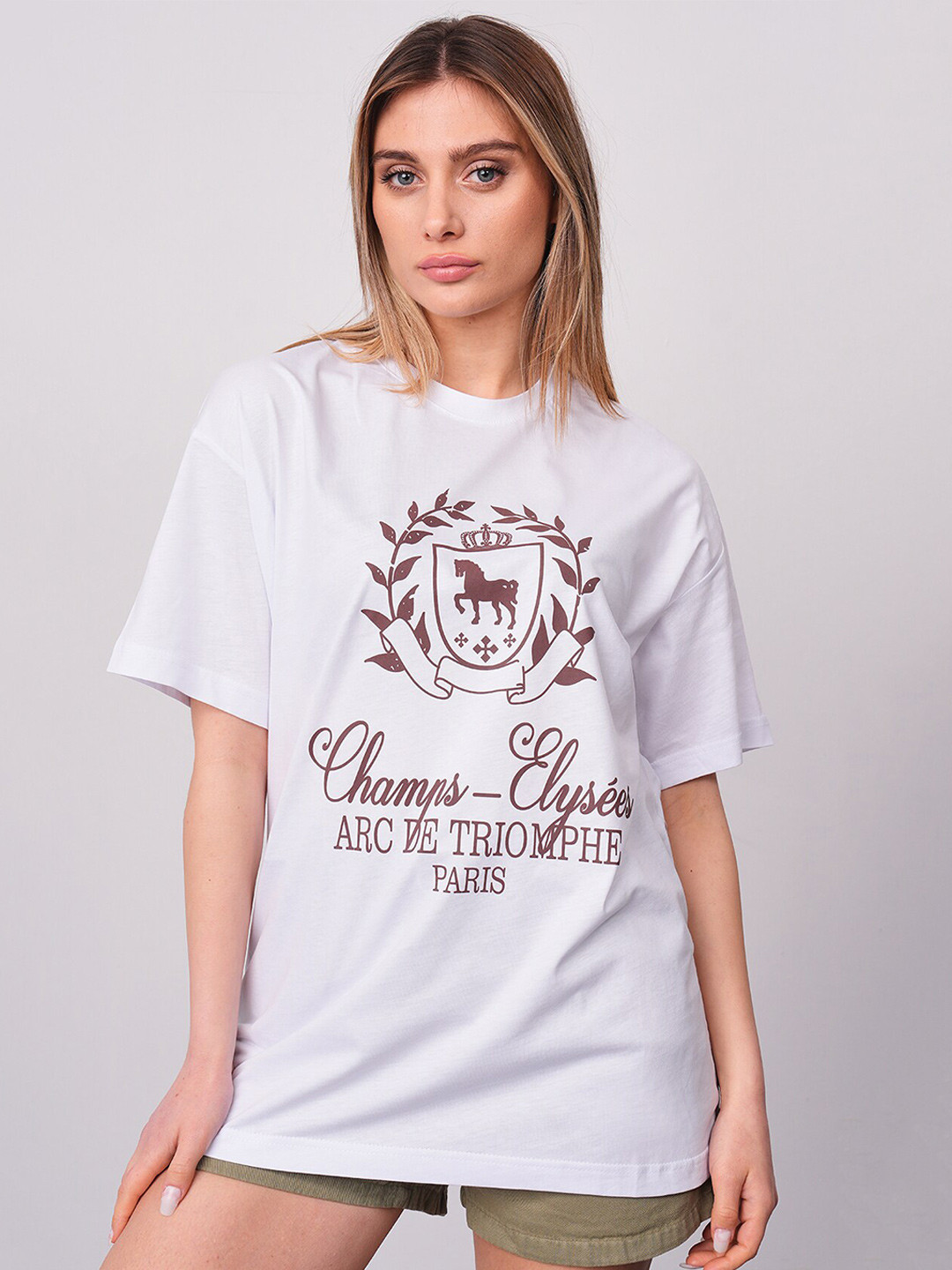 

PRET A TUER Typography Printed Drop-Shoulder Sleeves Pure Cotton Oversized T-Shirt, White