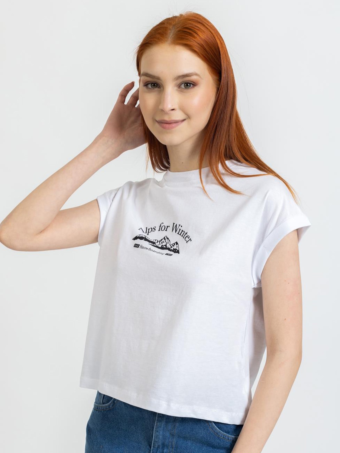 

PRET A TUER Typography Printed High Neck Extended Sleeves Pure Cotton T-shirt, White